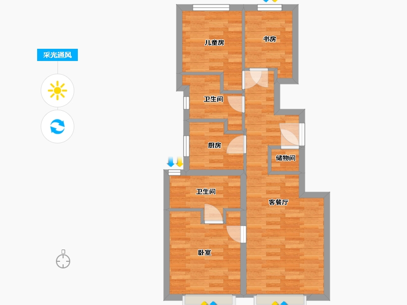 北京-北京市-远洋五里春秋A1户型90m²-61.08-户型库-采光通风