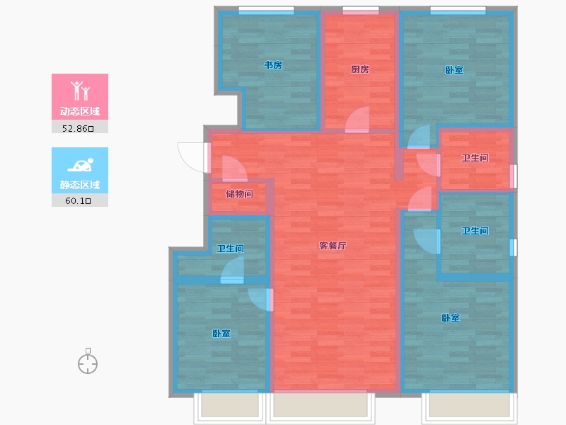 北京-北京市-远洋五里春秋B1户型130m²-99.78-户型库-动静分区