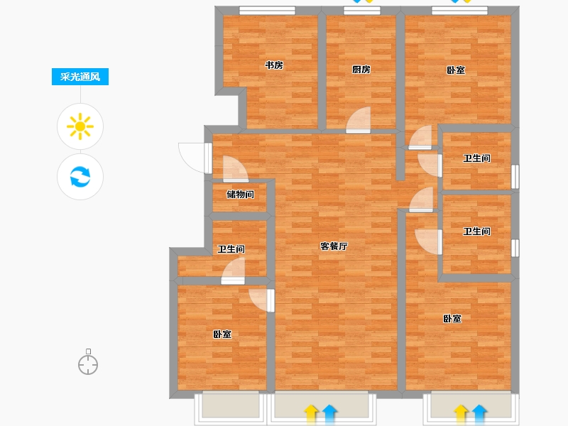 北京-北京市-远洋五里春秋B1户型130m²-99.78-户型库-采光通风