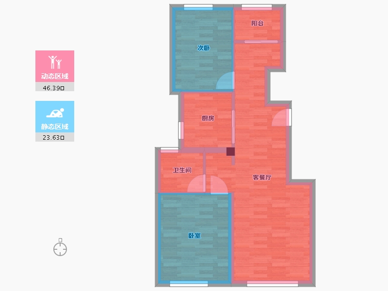 北京-北京市-绿城西府海棠B1户型90m²-62.61-户型库-动静分区