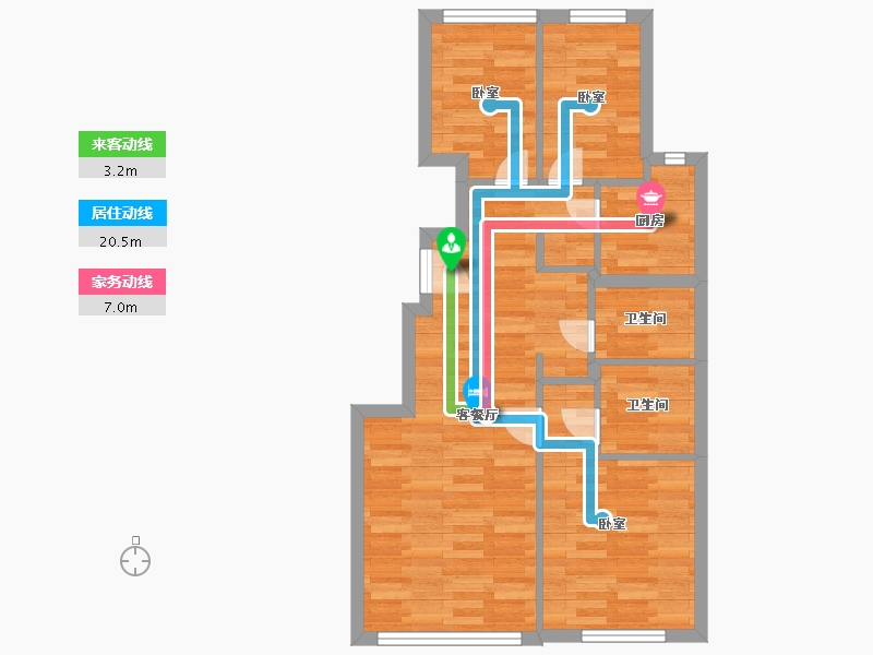 北京-北京市-绿城西府海棠C户型90m²-62.72-户型库-动静线