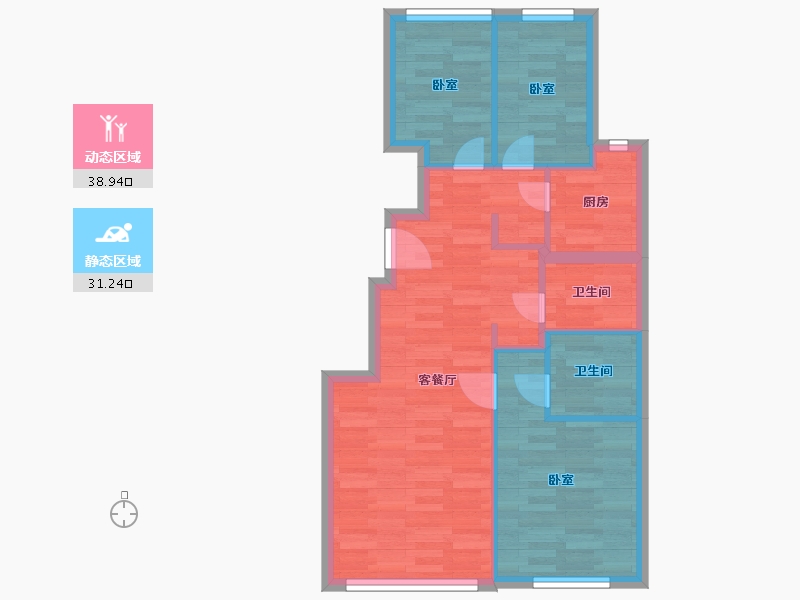 北京-北京市-绿城西府海棠C户型90m²-62.72-户型库-动静分区