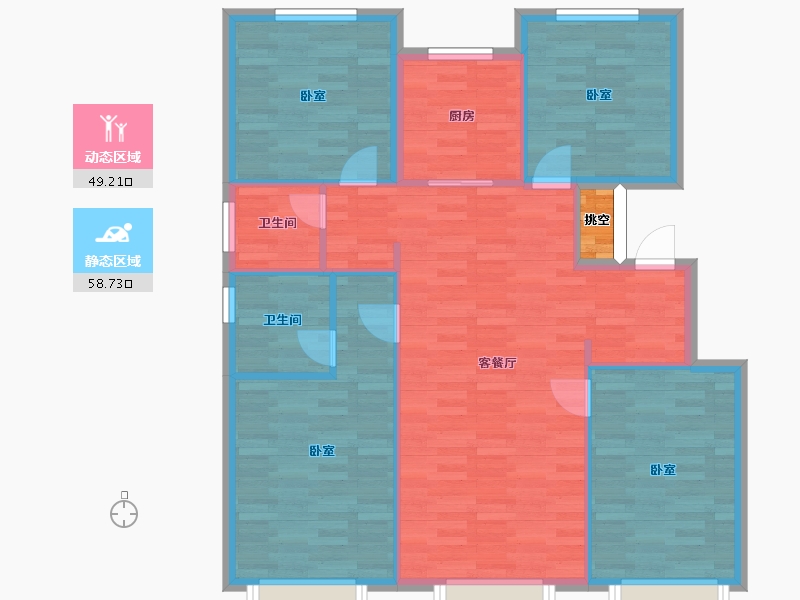 北京-北京市-绿城西府海棠F户型135m²-101.18-户型库-动静分区