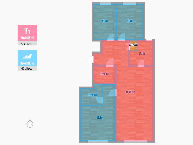 北京-北京市-萬橡悦府B户型125m²-87.89-户型库-动静分区