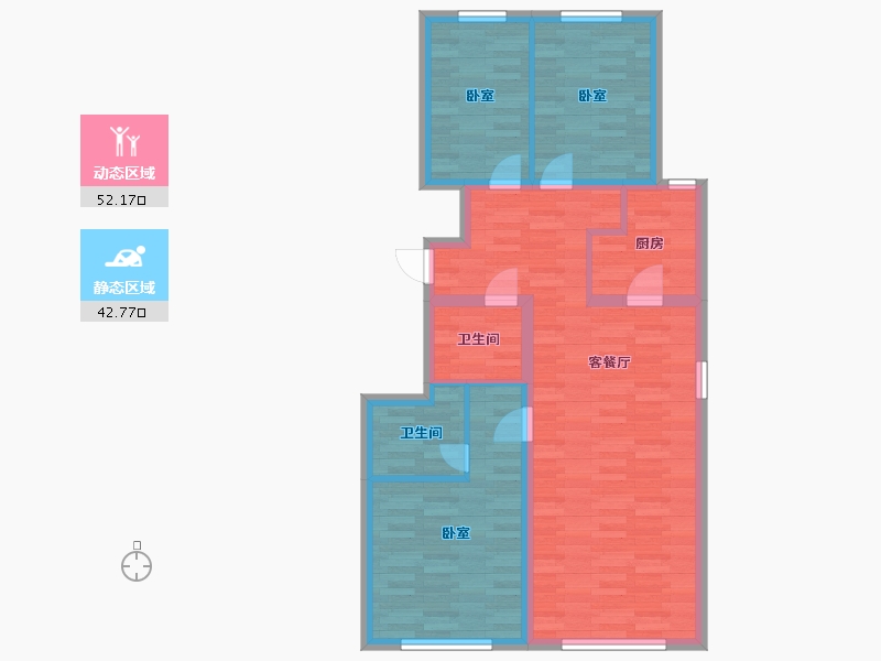 北京-北京市-萬橡悦府B'户型125m²-88.06-户型库-动静分区