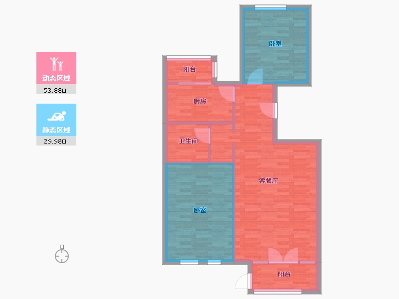 北京-北京市-北京风景68号院2号楼95m²-76.20-户型库-动静分区