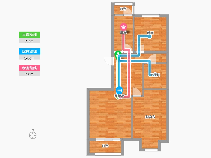 北京-北京市-北京风景68号院2号楼H2户型95m²-66.59-户型库-动静线