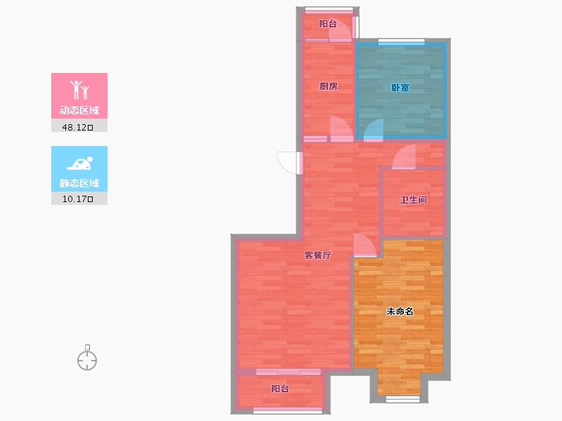 北京-北京市-北京风景68号院2号楼H2户型95m²-66.59-户型库-动静分区