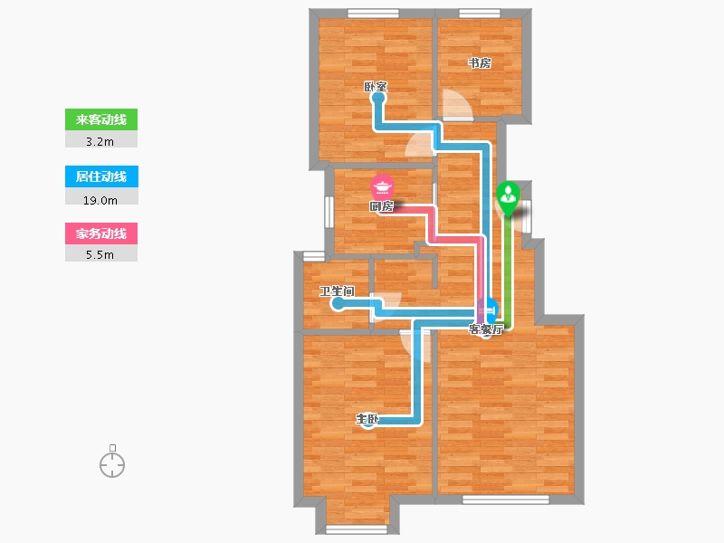 北京-北京市-卓越万科翡翠山晓A户型89m²-68.86-户型库-动静线