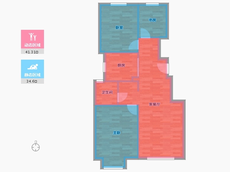 北京-北京市-卓越万科翡翠山晓A户型89m²-68.86-户型库-动静分区