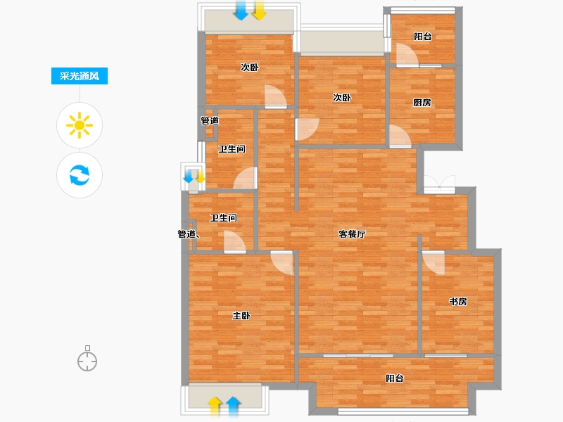 重庆-重庆市-中交中央公园套内106m²-106.00-户型库-采光通风