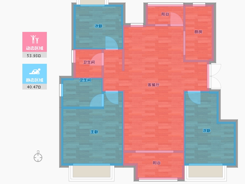 重庆-重庆市-中交中央公园C92号地块8号楼,9号楼,10号楼,C111地块高层-4号楼套内90m²-85.66-户型库-动静分区