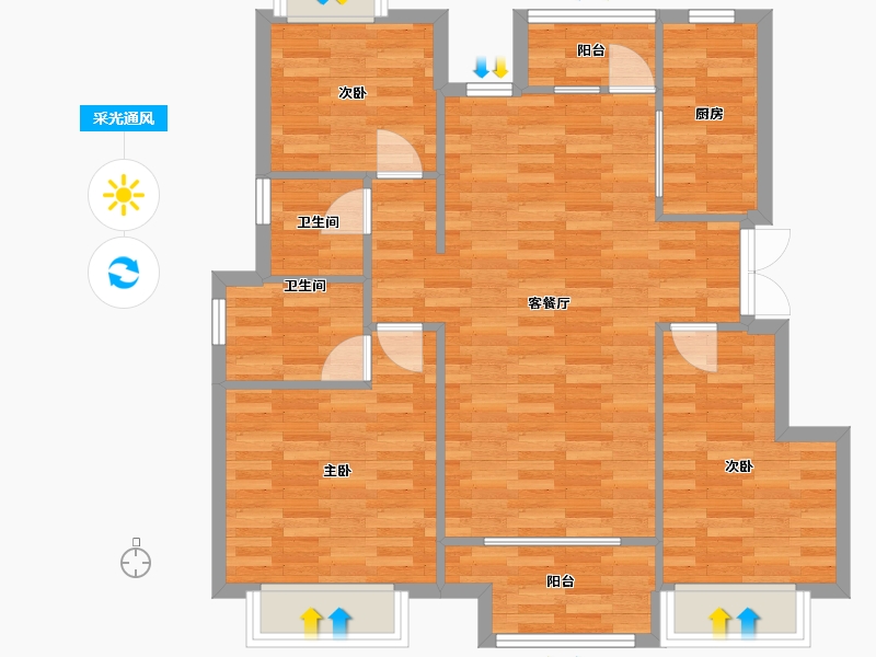 重庆-重庆市-中交中央公园C92号地块8号楼,9号楼,10号楼,C111地块高层-4号楼套内90m²-85.66-户型库-采光通风