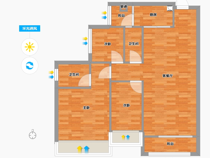 重庆-重庆市-桃源居国际花园5期3号楼套内73m²-73.00-户型库-采光通风