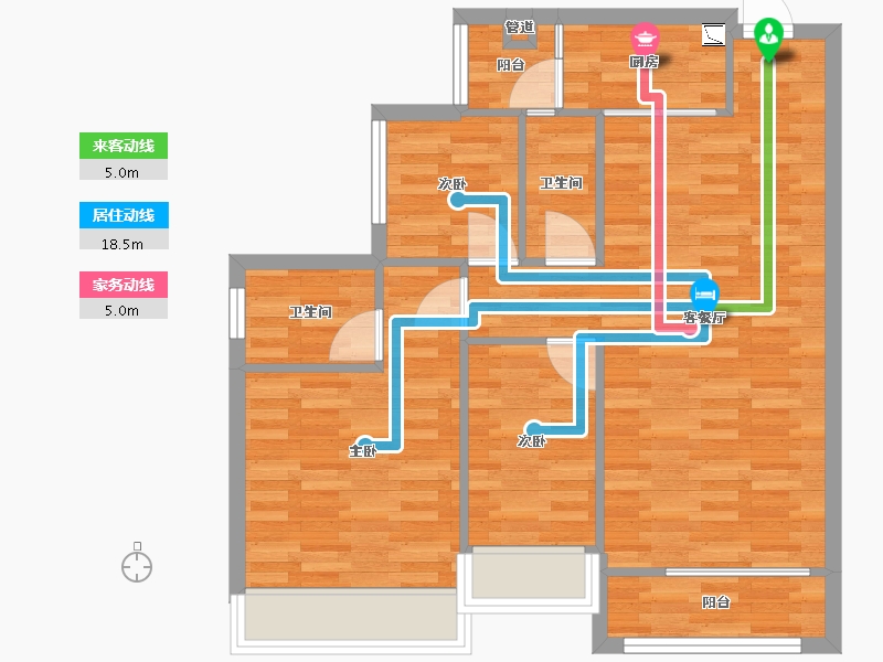 重庆-重庆市-桃源居国际花园5期3号楼套内73m²-73.00-户型库-动静线