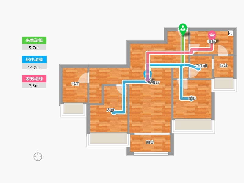 重庆-重庆市-桃源居国际花园5期3号楼套内66m²-66.00-户型库-动静线