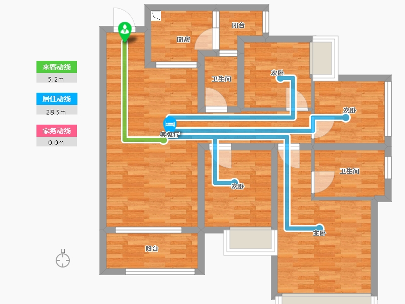 重庆-重庆市-桃源居国际花园5期3号楼,5期4号楼套内84m²-84.00-户型库-动静线