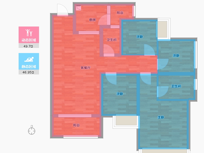 重庆-重庆市-桃源居国际花园5期3号楼,5期4号楼套内84m²-84.00-户型库-动静分区