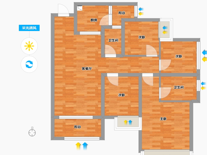 重庆-重庆市-桃源居国际花园5期3号楼,5期4号楼套内84m²-84.00-户型库-采光通风