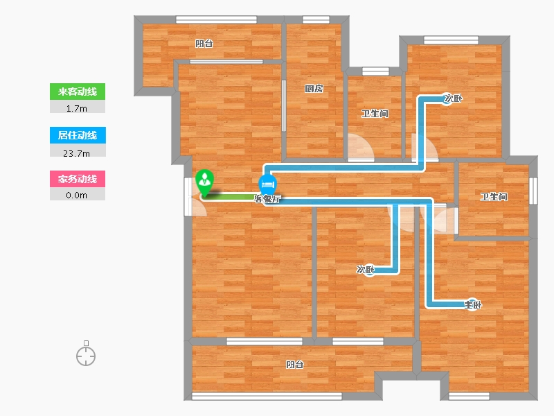 重庆-重庆市-融创九棠府洋房2号楼,洋房3号楼套内93m²-95.12-户型库-动静线