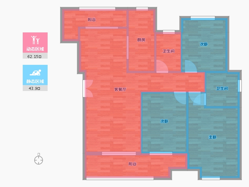 重庆-重庆市-融创九棠府洋房2号楼,洋房3号楼套内93m²-95.12-户型库-动静分区