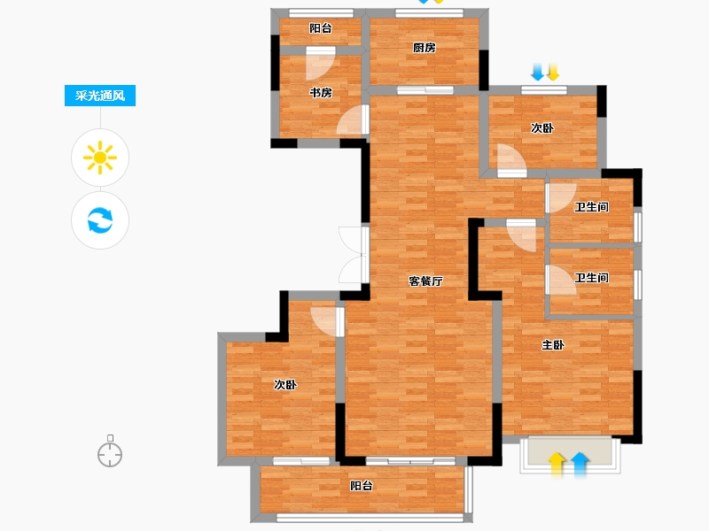 浙江省-宁波市-慈溪新城吾悦广场-104.00-户型库-采光通风