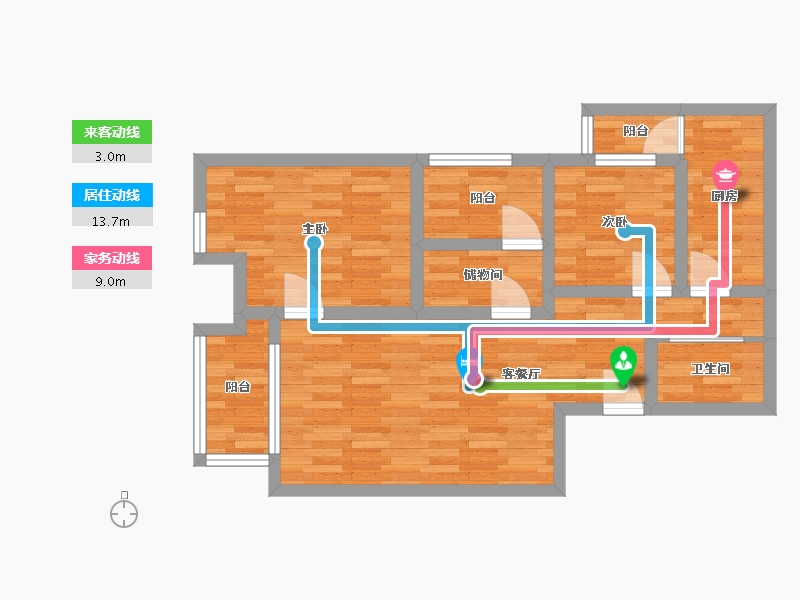 重庆-重庆市-北城阳光尚线1号楼套内66m²-66.00-户型库-动静线