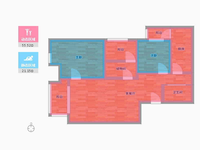 重庆-重庆市-北城阳光尚线1号楼套内66m²-66.00-户型库-动静分区