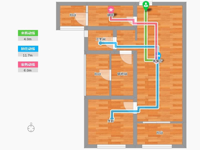 重庆-重庆市-北城阳光尚线1号楼套内56m²-55.98-户型库-动静线