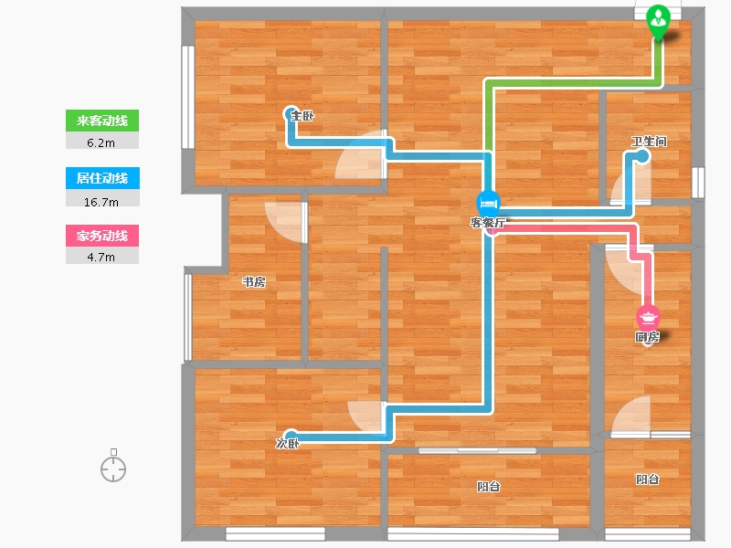 重庆-重庆市-北城阳光尚线1号楼套内75m²-75.00-户型库-动静线