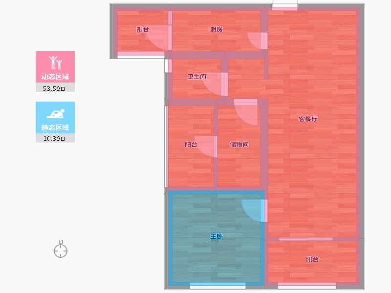 重庆-重庆市-北城阳光尚线1号楼套内56m²-55.98-户型库-动静分区