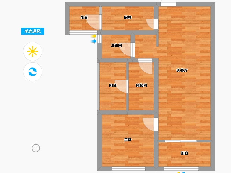 重庆-重庆市-北城阳光尚线1号楼套内56m²-55.98-户型库-采光通风