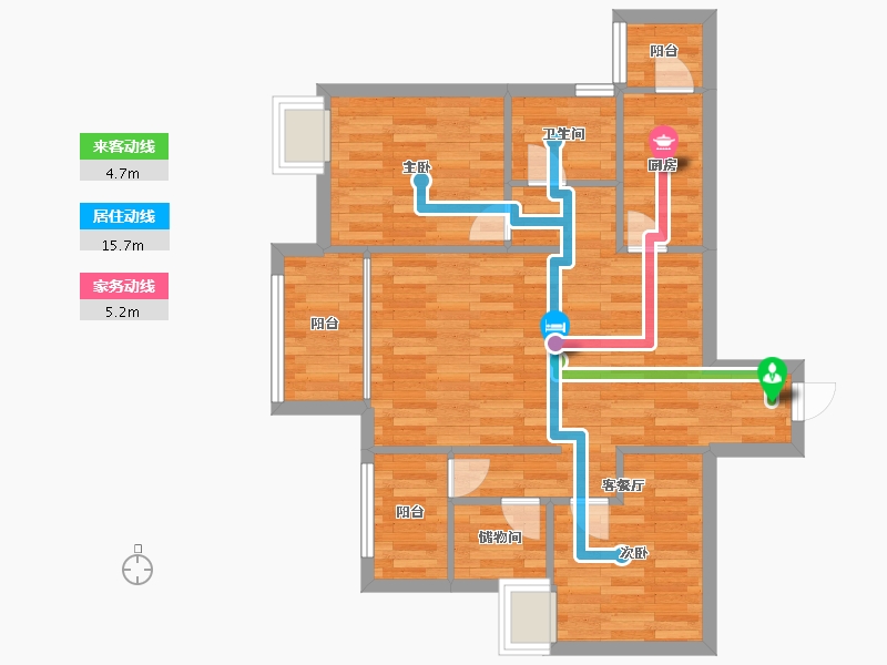 重庆-重庆市-北城空港天地1号楼套内67m²-67.00-户型库-动静线