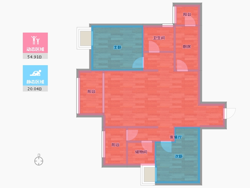 重庆-重庆市-北城空港天地1号楼套内67m²-67.00-户型库-动静分区