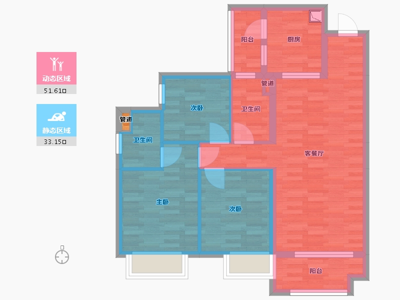 重庆-重庆市-重庆合景誉峰洋房5号楼套内82m²-74.42-户型库-动静分区