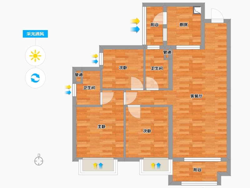 重庆-重庆市-重庆合景誉峰洋房5号楼套内82m²-74.42-户型库-采光通风