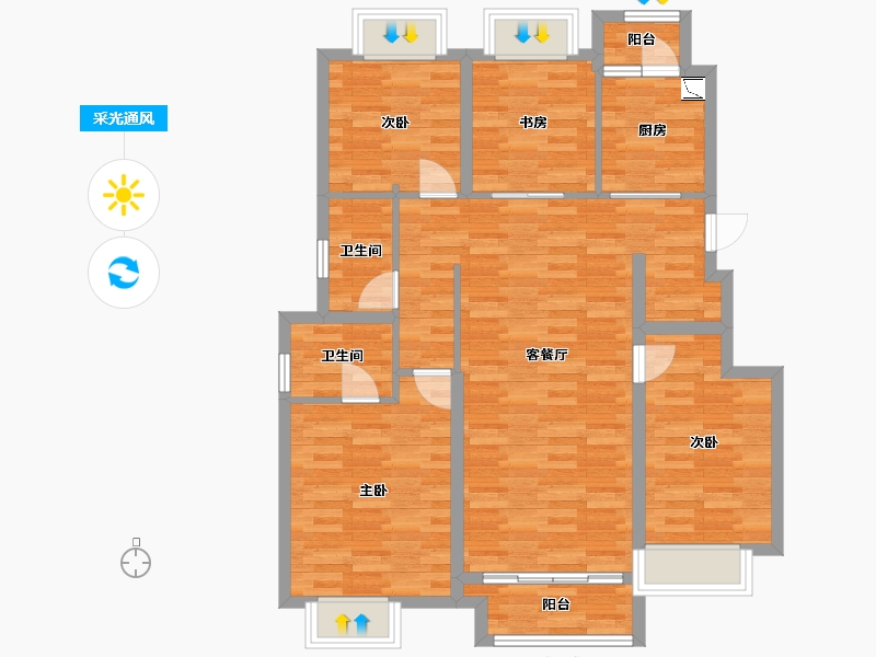 重庆-重庆市-重庆合景誉峰洋房3号楼,洋房4号楼套内104m²-94.02-户型库-采光通风