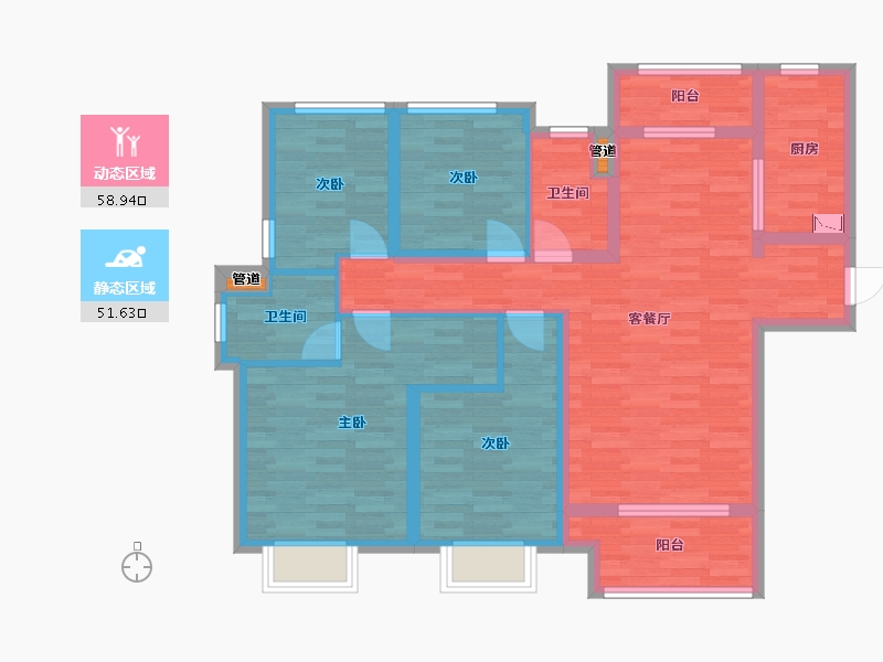 重庆-重庆市-重庆合景誉峰套内111m²-96.88-户型库-动静分区