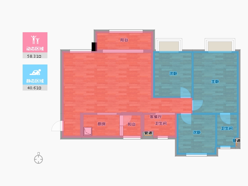 重庆-重庆市-重庆合景誉峰高层1号楼,洋房4号楼套内97m²-88.07-户型库-动静分区