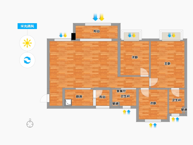 重庆-重庆市-重庆合景誉峰高层1号楼,洋房4号楼套内97m²-88.07-户型库-采光通风