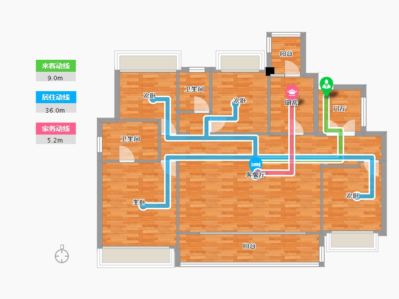 重庆-重庆市-中粮中央公园祥云大平层2号楼套内119m²-121.02-户型库-动静线