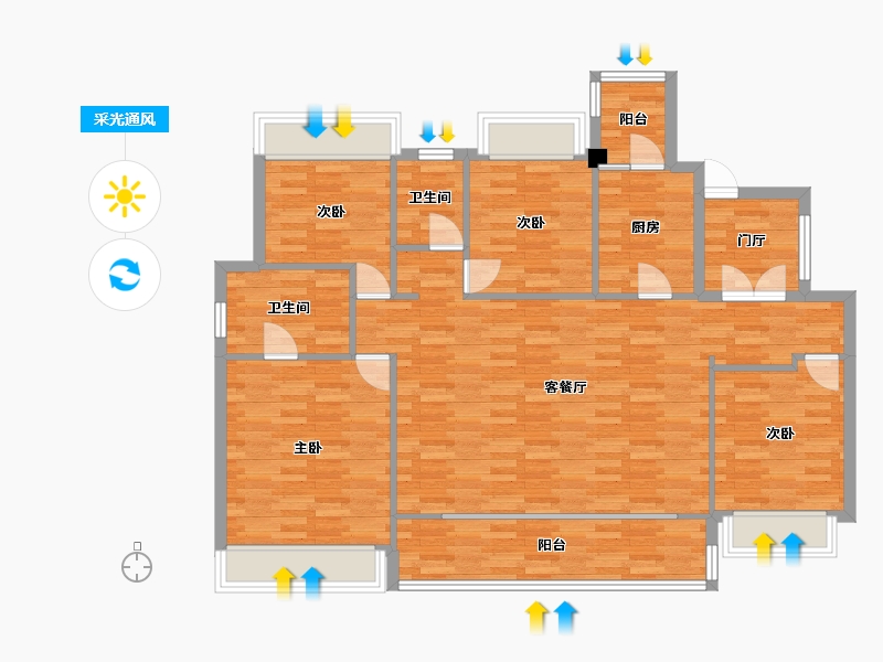 重庆-重庆市-中粮中央公园祥云大平层2号楼套内119m²-121.02-户型库-采光通风