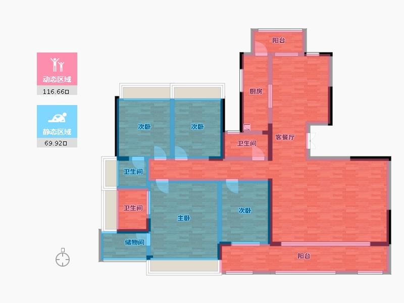 重庆-重庆市-鲁能泰山7号高层15号楼套内172m²-164.43-户型库-动静分区