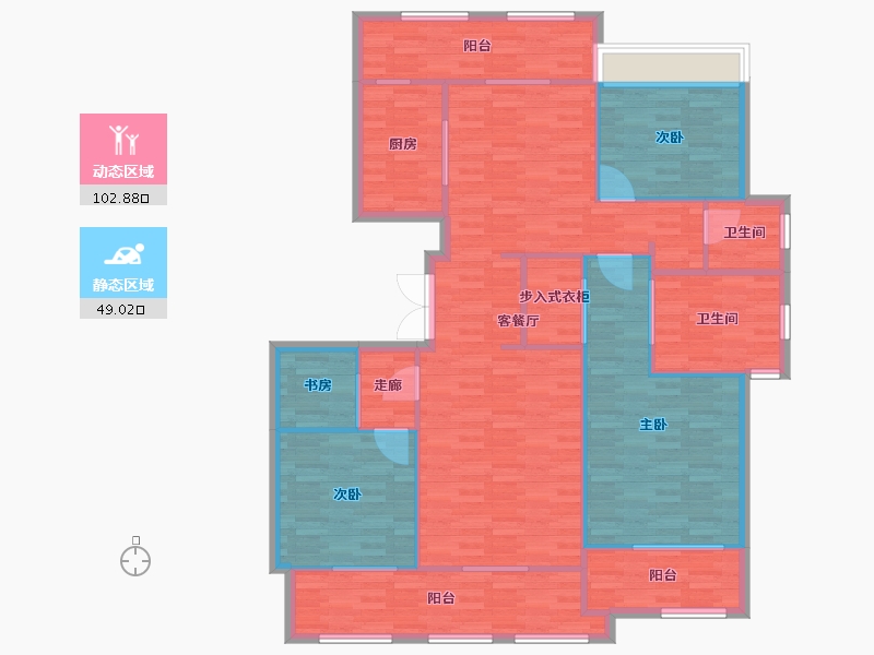 重庆-重庆市-两江御园4期B组团高层2,7,8,高层1,2,3,4,5,9,洋房9,10号楼套内138m²-138.00-户型库-动静分区