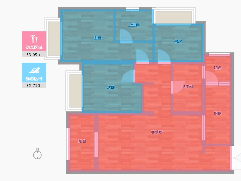 重庆-重庆市-蓝光悦江府3期高层2号楼套内85m²-77.59-户型库-动静分区