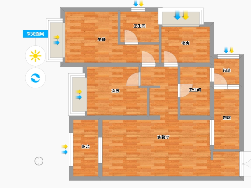 重庆-重庆市-蓝光悦江府3期高层2号楼套内85m²-77.59-户型库-采光通风