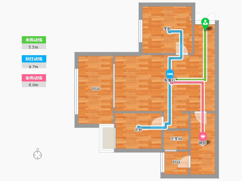 重庆-重庆市-蓝光悦江府3期高层2号楼套内67m²-66.50-户型库-动静线