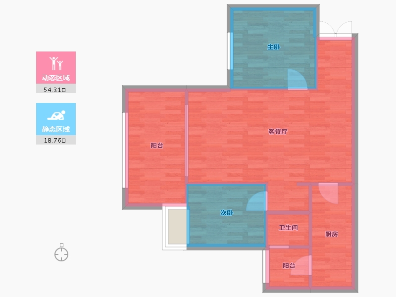 重庆-重庆市-蓝光悦江府3期高层2号楼套内67m²-66.50-户型库-动静分区