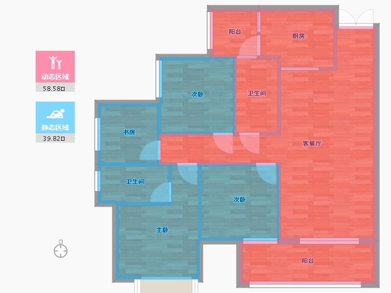 重庆-重庆市-蓝光悦江府套内94m²-88.28-户型库-动静分区