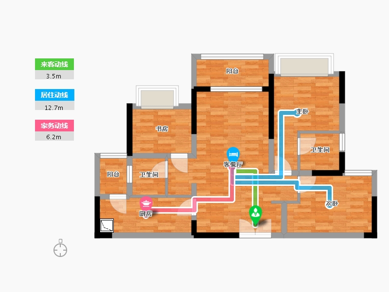 重庆-重庆市-蓝光悦江府3期高层2号楼套内78m²-71.72-户型库-动静线